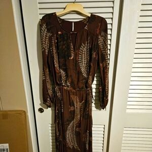 Free People Size L Boho Brown Patterned Dress